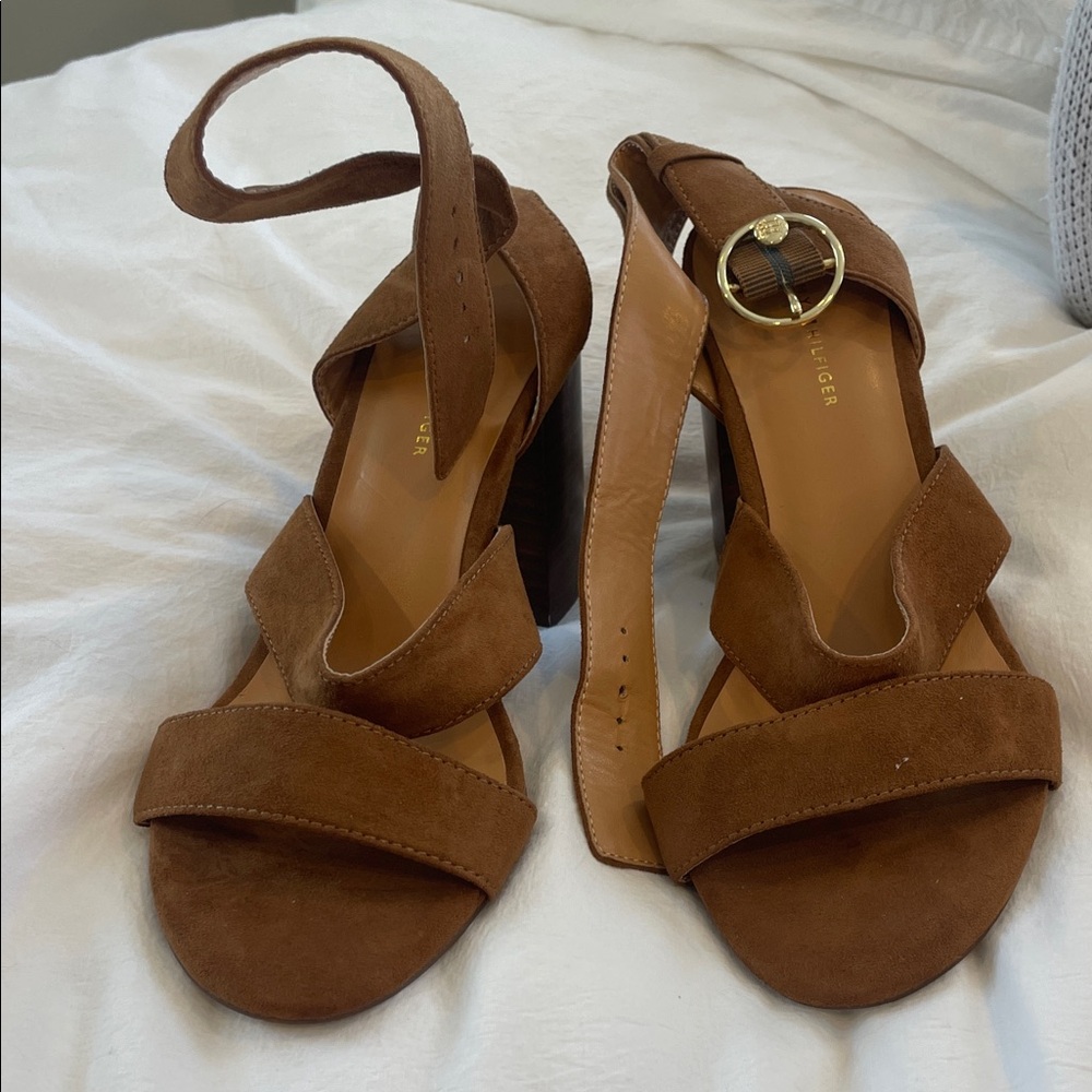 Tommy Hilfiger Tan Suede Heeled Sandals